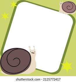 Small and large snails in a square frame cute cartoon animal illustration suitable for young children
