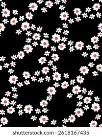 Pequeñas y Grandes flores blancas dispuestas sobre un fondo turquesa. fondo floral sin fisuras