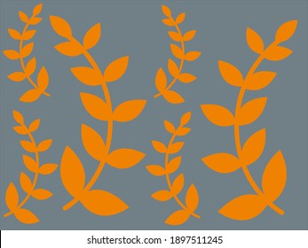 Diseño de hojas pequeñas de color anaranjado aislado en un fondo gris, ornamento simple de hojas, adecuado para adornos de tarjetas, diseños de banners, impresión de pantalla, etc. Indonesia Asia 18 de enero de 2021