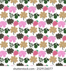 Small leaf, fruts, flowers pattern, seamless print of abstract  flowers, vector illustration of retro ditsy print. Floral seamless background for fashion design