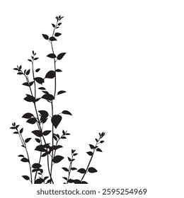 Small leaf plant silhouette pattern wallpaper. Black and white. minimal artwork. simple template. tattoo design. card and package. Vector illustration.