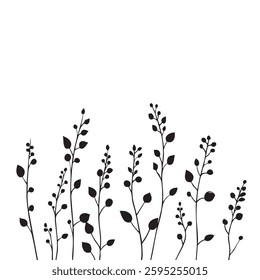 Small leaf plant silhouette pattern wallpaper. Black and white. minimal artwork. simple template. tattoo design. card and package. Vector illustration.