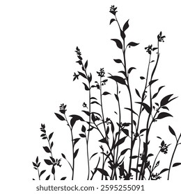Small leaf plant silhouette pattern wallpaper. Black and white. minimal artwork. simple template. tattoo design. card and package. Vector illustration.