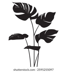 Small leaf plant silhouette pattern wallpaper. Black and white. minimal artwork. simple template. tattoo design. card and package. Vector illustration.