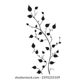 Small leaf plant silhouette pattern wallpaper. Black and white. minimal artwork. simple template. tattoo design. card and package. Vector illustration.