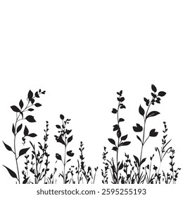 Small leaf plant silhouette pattern wallpaper. Black and white. minimal artwork. simple template. tattoo design. card and package. Vector illustration.