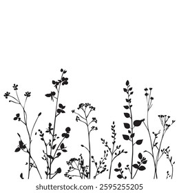 Small leaf plant silhouette pattern wallpaper. Black and white. minimal artwork. simple template. tattoo design. card and package. Vector illustration.