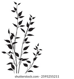 Small leaf plant silhouette pattern wallpaper. Black and white. minimal artwork. simple template. tattoo design. card and package. Vector illustration.