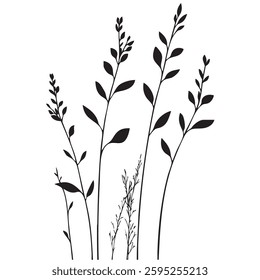 Small leaf plant silhouette pattern wallpaper. Black and white. minimal artwork. simple template. tattoo design. card and package. Vector illustration.
