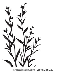 Small leaf plant silhouette pattern wallpaper. Black and white. minimal artwork. simple template. tattoo design. card and package. Vector illustration.