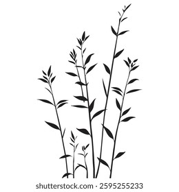 Small leaf plant silhouette pattern wallpaper. Black and white. minimal artwork. simple template. tattoo design. card and package. Vector illustration.