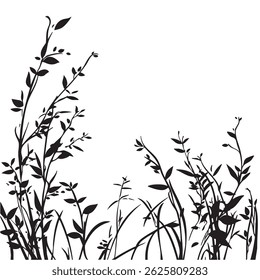 Small leaf plant silhouette pattern wallpaper. Black and white. minimal artwork. simple template. tattoo design. card and package. Vector illustration.