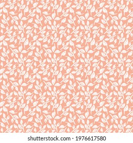 Small leaf vector seamless pattern with soft peach background.