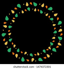 Small leaves in a circle of different colors with an empty space in the middle for inscription.