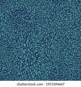 A lot of small leaves seamless pattern in blue colors. Nature background. For your design, packages, textile, crafts, fabric, wrapping paper.