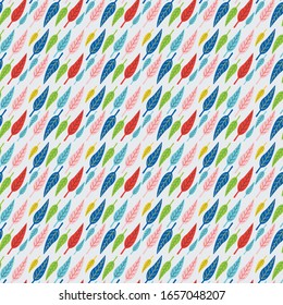 Small leaves seamless pattern vector for wallpaper, wrapping and textile. Botanical elements endless fabric.Colorful repeat texture. Red, green, pink, blue and yellow color leaves.