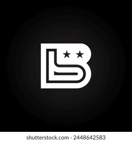 Pequeña letra B dentro de la letra grande B - logotipo o emblema con dos estrellas. Logo.