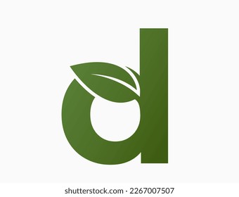 small letter d with leaf. eco logo symbol. nature and environment design element. isolated vector image