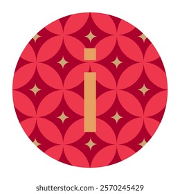 Small letter i icon in red with seamless floral geometric pattern and golden accents