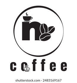 Pequeña letra n coffe logo diseño