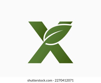 small letter x with leaf. eco alphabet logotype. nature and environment design element. isolated vector image in simple style