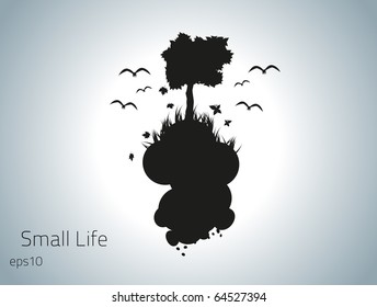 Small life on a floating island. Fully vector, enjoy!
