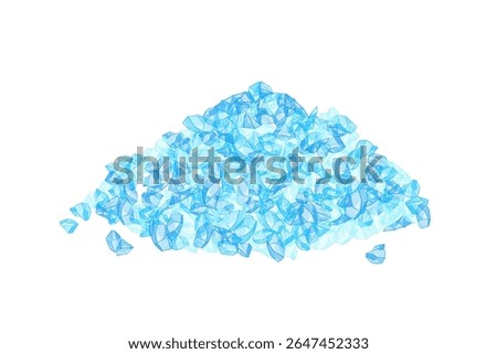Small light blue crystals forming a mountain on a white background create a striking contrast, evoking purity, coolness, and the beauty of nature