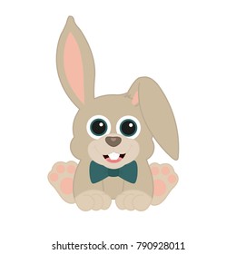 small light brown baby easter bunny wearing a dark green mint bow tie 
