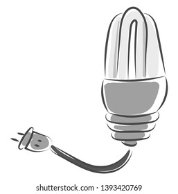 Bombilla pequeña con cable para conectarse al dibujo o ilustración de color vectorial de la electricidad