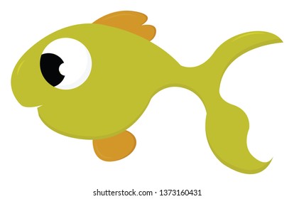 A small light green fish with brownish fins and big eyes swimming in the water vector color drawing or illustration 