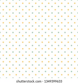 Small light green and yellow circles pattern on a white background. Vector graphic. Print for texture, textile, tiles, fabric, wrapping paper. Dotted wallpaper. Polka background.