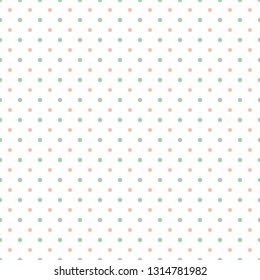Small light pink and green polka dot pattern on white background. Vector graphic.