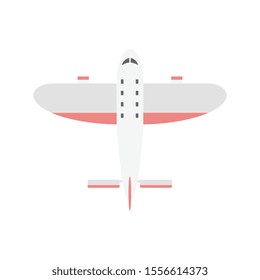 Small light weight motor sport airplane or private aircraft with red stripes - top view. Passenger plane isolated on white background flat vector illustration.