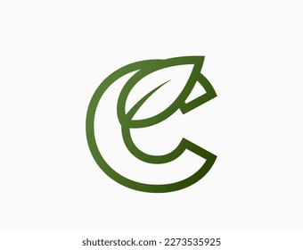 small line letter c with leaf. alphabet eco logotype. eco friendly, ecology and environment symbol. isolated vector image