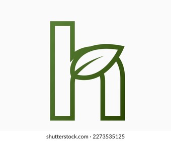 small line letter h with leaf. creative eco logo. eco friendly, ecology and environment symbol. isolated vector image