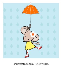 Small little mouse with a parasol.