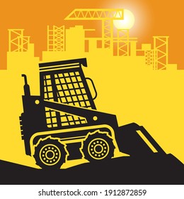 Small Loader Tractor work on construction site, vector illustration