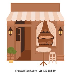 Small local bakery shop. Small family business. Flat vector illustration.
