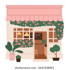 Small local coffee shop. Small family business. Flat vector illustration.