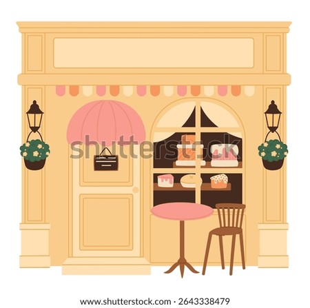 Small local yellow candy shop. Small family business. Flat vector illustration.