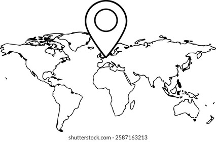 Small Location Pin on a World Map Outline
