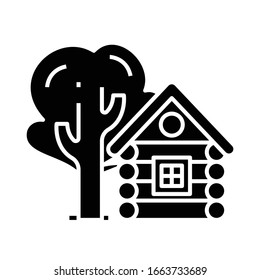 Small log cabin black icon, concept illustration, vector flat symbol, glyph sign.