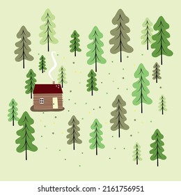 small lonely house in the middle of the forest. nature and trees. summer illustration, rest in the forest, solitude