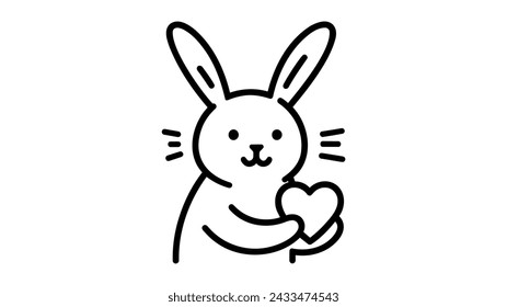 Small lovely rabbit holds love heart. vector illustration on white background