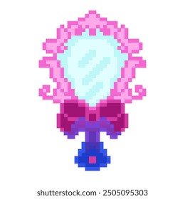 Small magic mirror with pink, purple and blue color pixel art