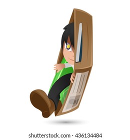 Small Man Open Hole Pocket Money Vector