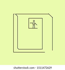 A small man stands inside a structure of thin lines.