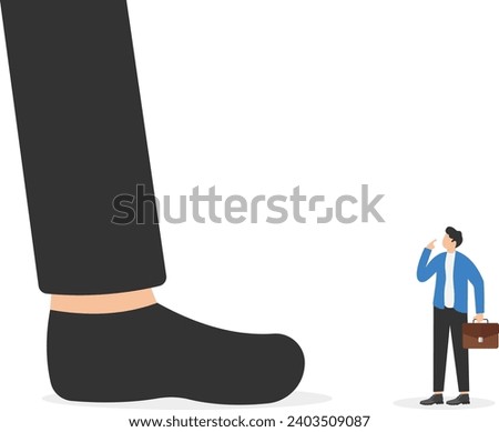 Small manager looking up at the giant boss. Competition and career concept. Vector illustration.

