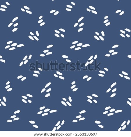 Small marks like seeds arranged in groups scattered all over in white and blue colors. Simple abstract blender print. A seamless vector pattern. Great for home decor, fabric, wallpaper, gift wrap.