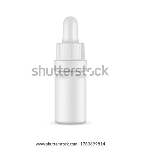 Small matte dropper bottle mockup, isolated on white background. Vector illustration
